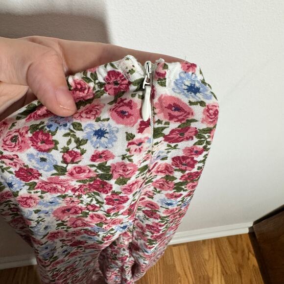 Womens L Floral Red Pink Garden Milkmaid Tradwife Babydoll Coquette Peasant - Picture 9 of 11